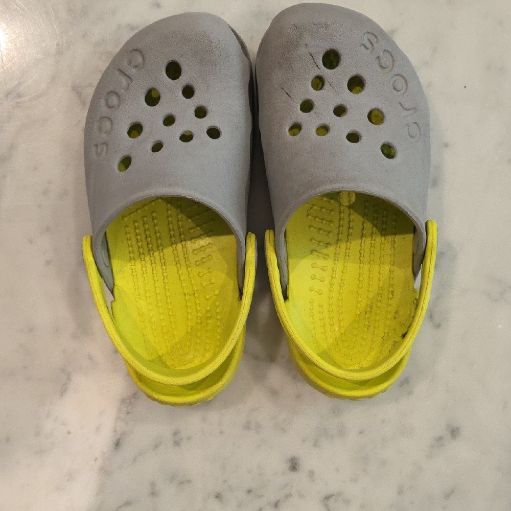 CROCS Kids Sandals in Gray and Neon Yellow